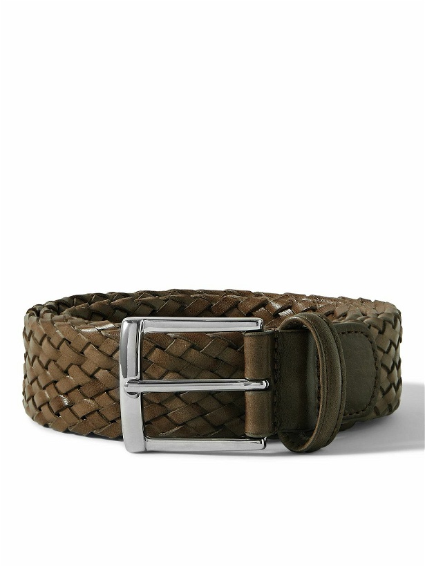 Photo: Anderson's - 3.5cm Woven Leather Belt - Green