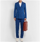 Stella McCartney - Cobalt Slim-Fit Double-Breasted Pinstriped Linen-Blend Suit Jacket - Men - Cobalt blue