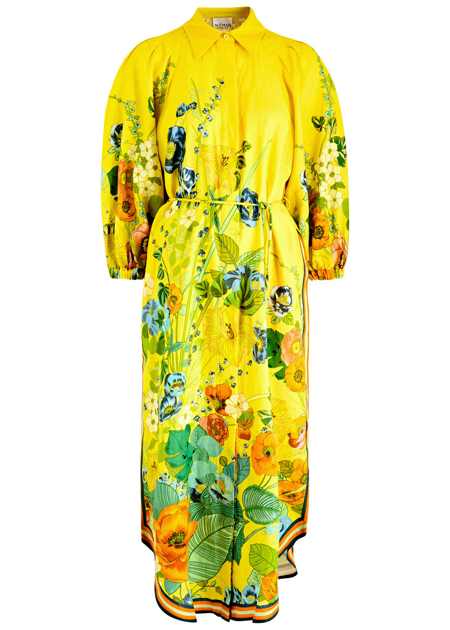 Alemais Cresida Floral-print Linen Midi Shirt Dress Yellow ALMAIS