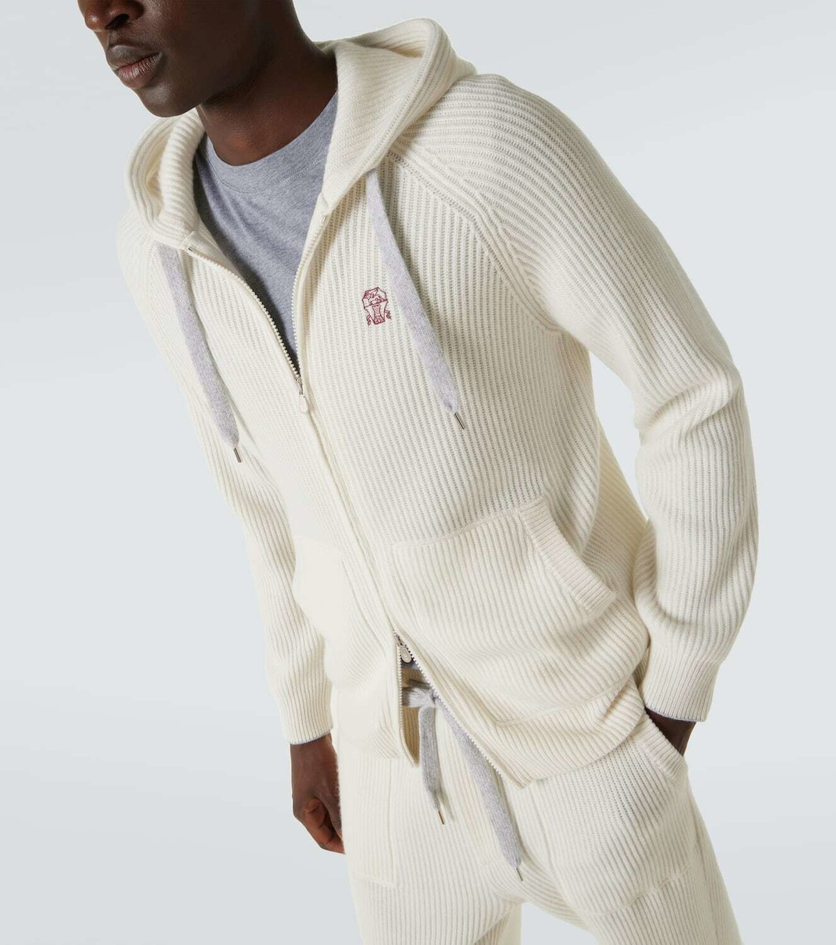 Brunello Cucinelli Ribbed-knit cashmere zip-up hoodie