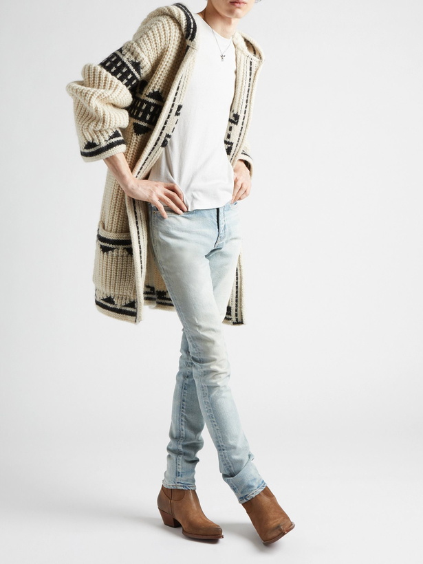 Photo: SAINT LAURENT - Wool-Blend Jacquard Hooded Cardigan - Neutrals