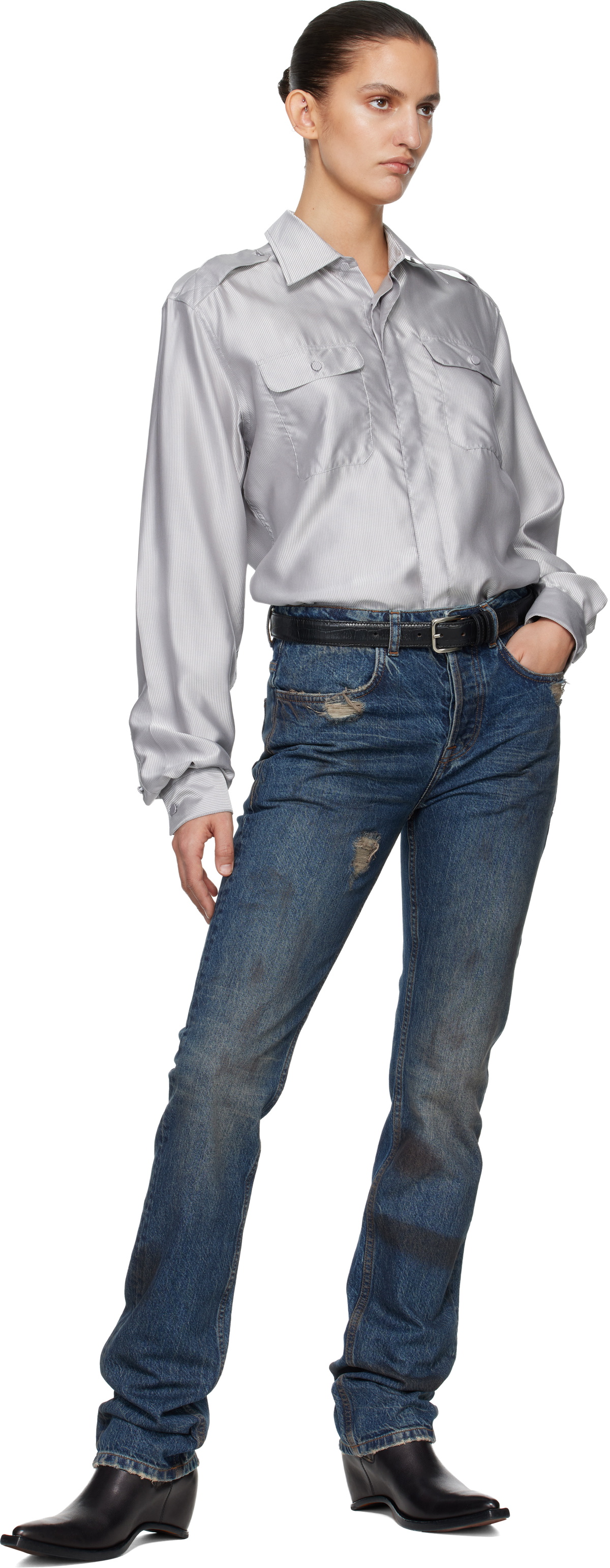 AARON ESH Blue Washed Denim Jeans