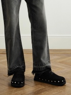 CELINE - Triomphe Logo-Appliquéd Studded Suede Mules - Black
