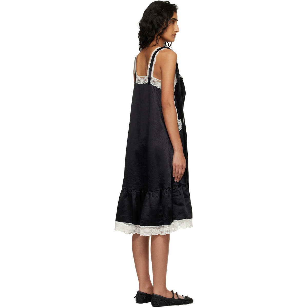 Marc Jacobs Black Satin Lace Slip Midi Dress
