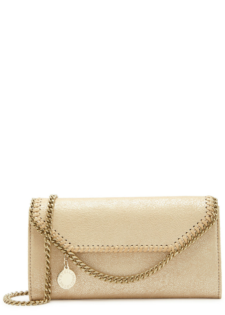 Stella Mccartney Falabella Metallic Faux Suede Wallet-on-chain - Gold - One Size