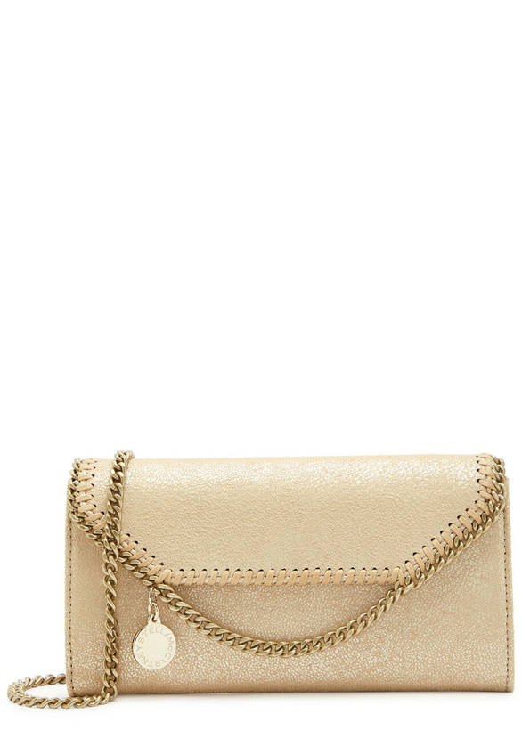 Photo: Stella Mccartney Falabella Metallic Faux Suede Wallet-on-chain - Gold - One Size