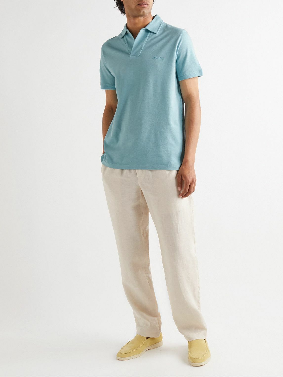 Loro Piana - Logo-Embroidered Cotton-Piqué Polo Shirt - Blue Loro