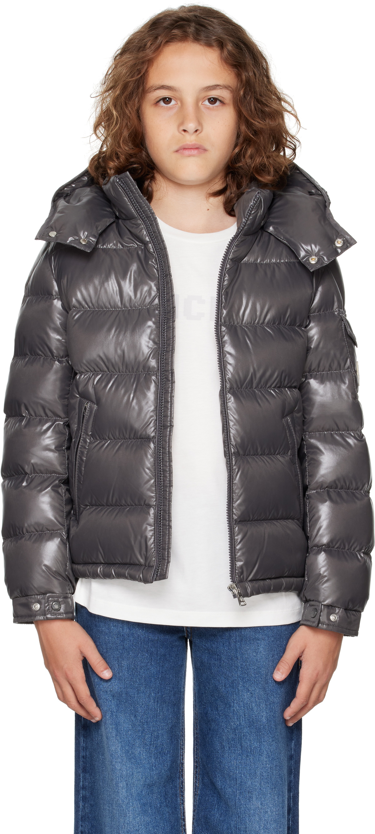 Moncler Enfant Big Kids Gray Maya Hooded Down Jacket Moncler Enfant