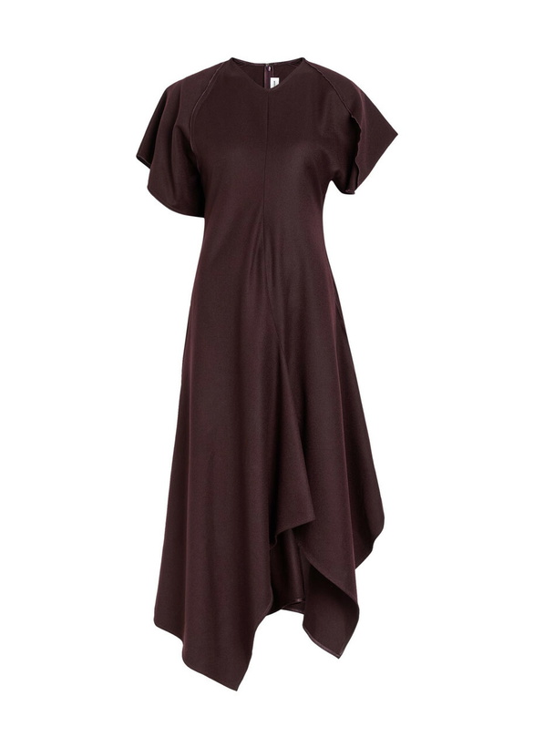 Photo: Victoria Beckham Asymmetric Wool Midi Dress Bordeaux