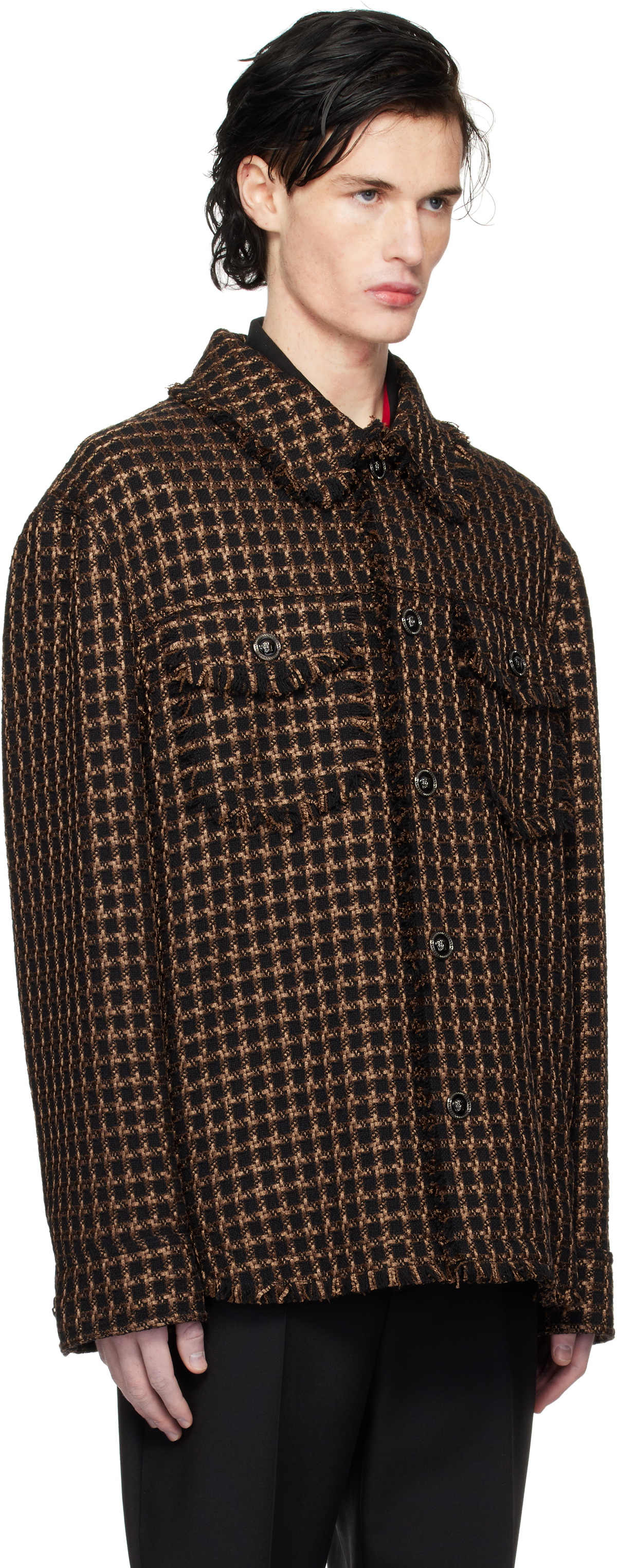 Versace Brown Tweed Overshirt Jacket Versace