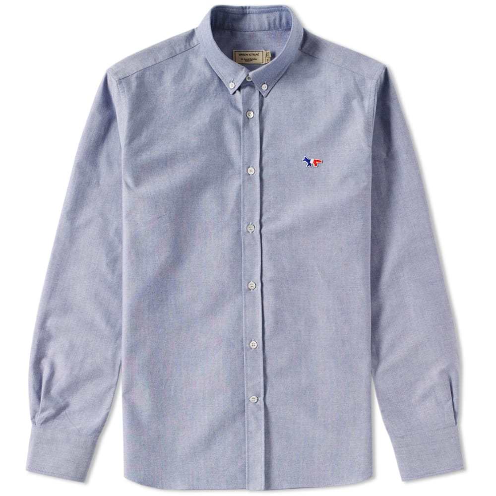 Maison Kitsuné Button Down Classic Tricolour Fox Oxford Shirt Blue