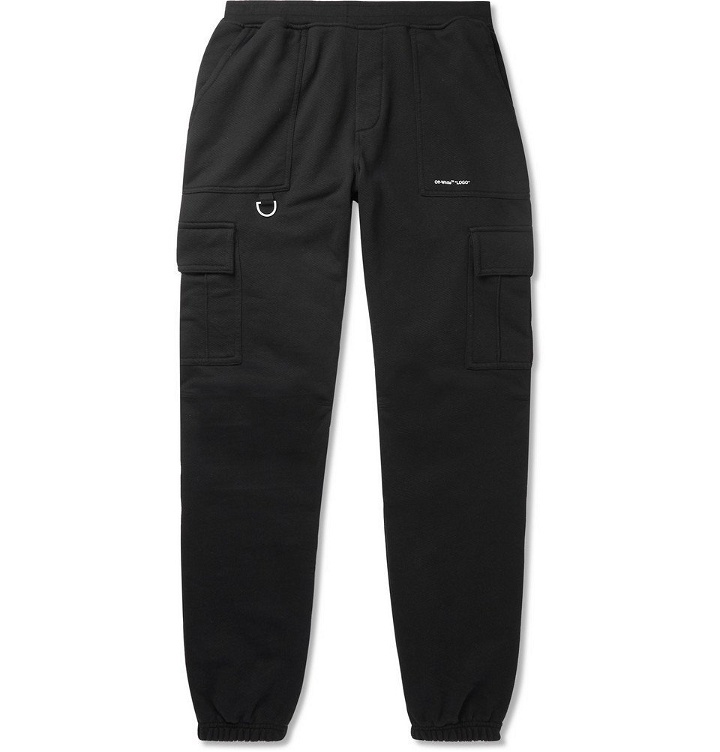 Photo: Off-White - Logo-Print Cotton-Jersey Cargo Sweatpants - Black