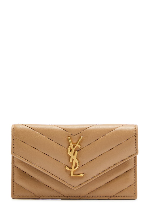 Photo: Saint Laurent Cassandre Quilted Card Holder - Tan - One Size