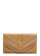 Saint Laurent Cassandre Quilted Card Holder - Tan - One Size
