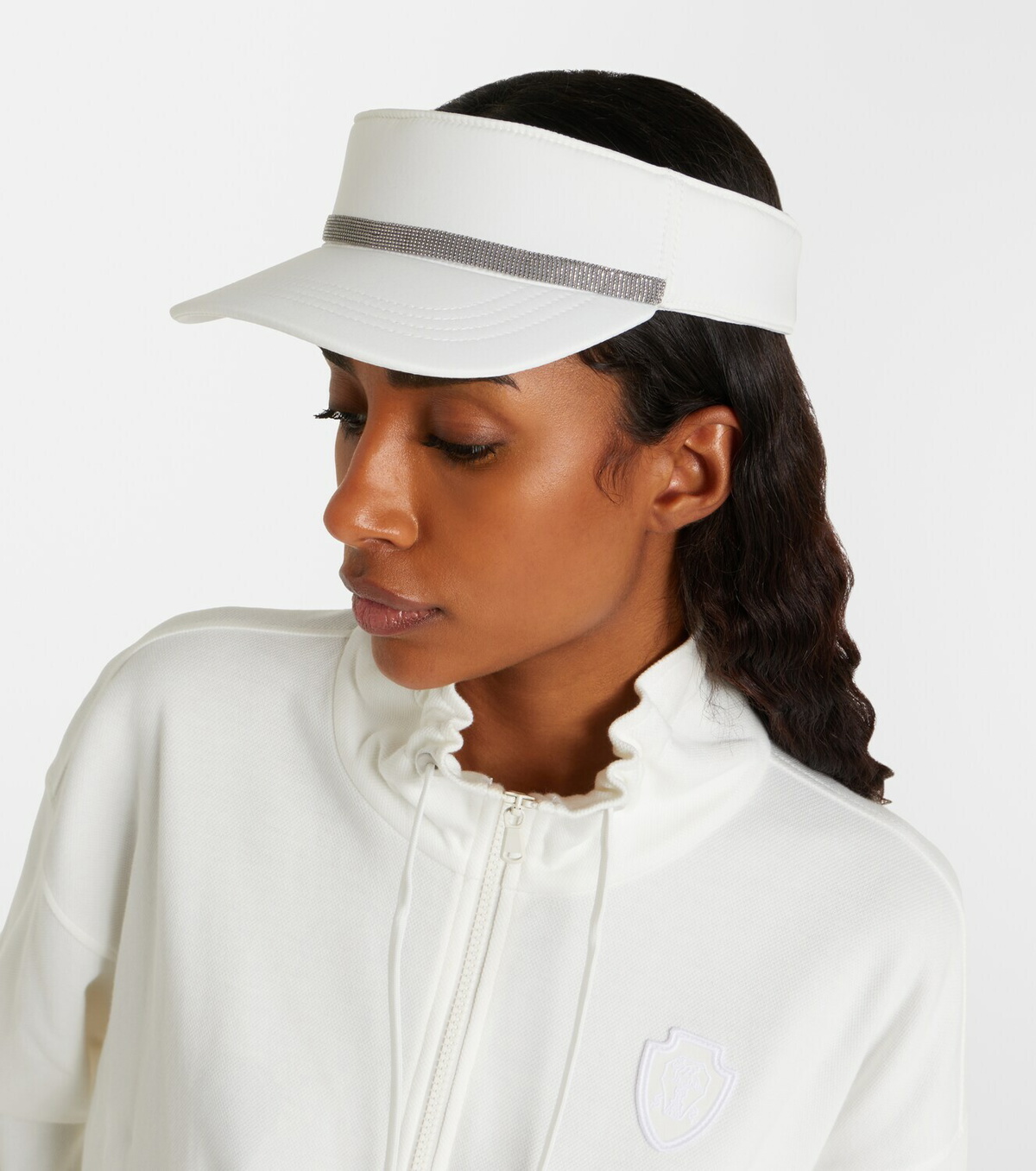 Brunello Cucinelli Monili leather-trimmed visor