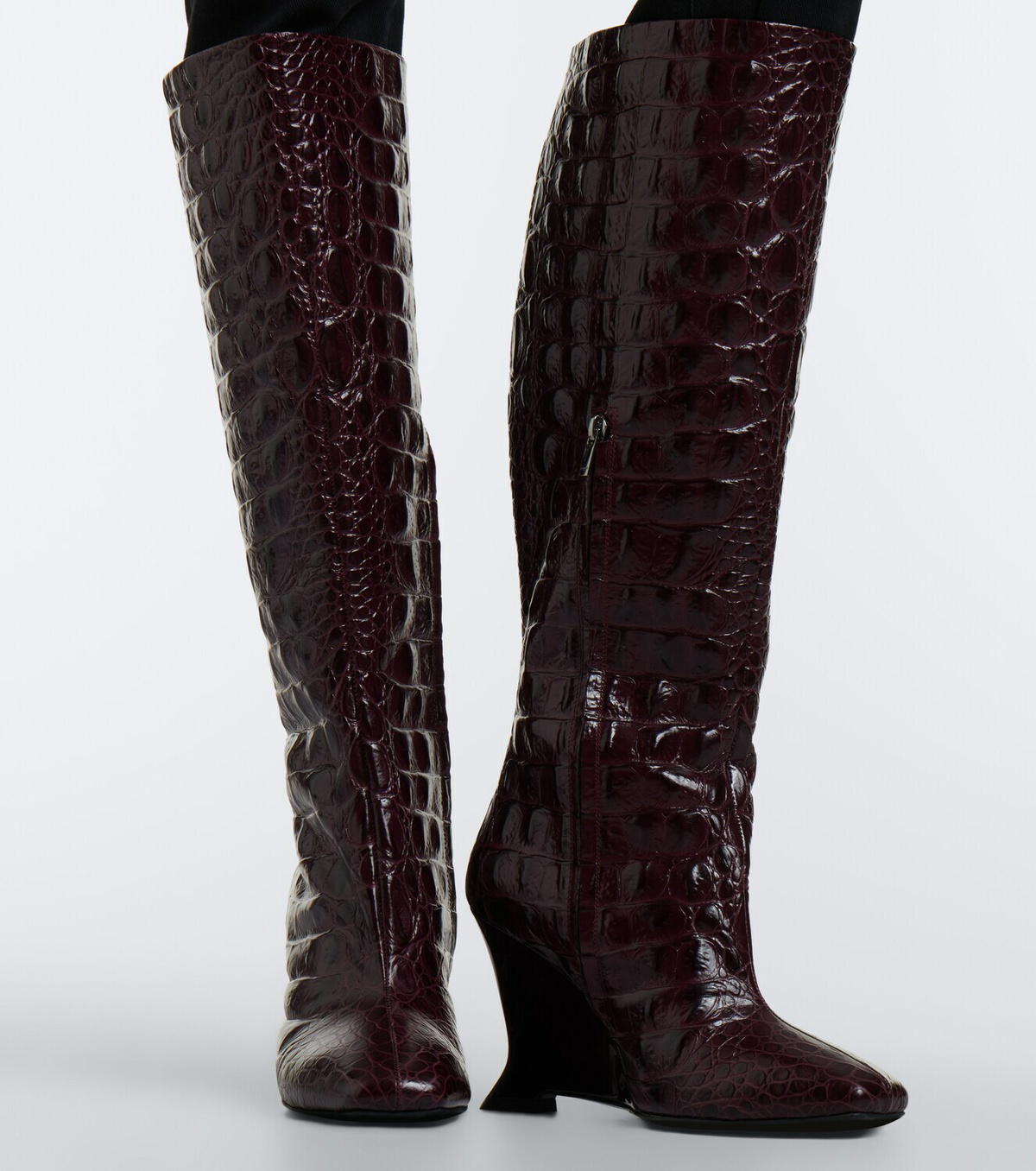 Balmain Croc-effect leather knee-high boots