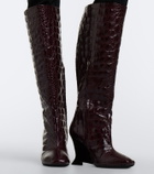 Balmain Croc-effect leather knee-high boots