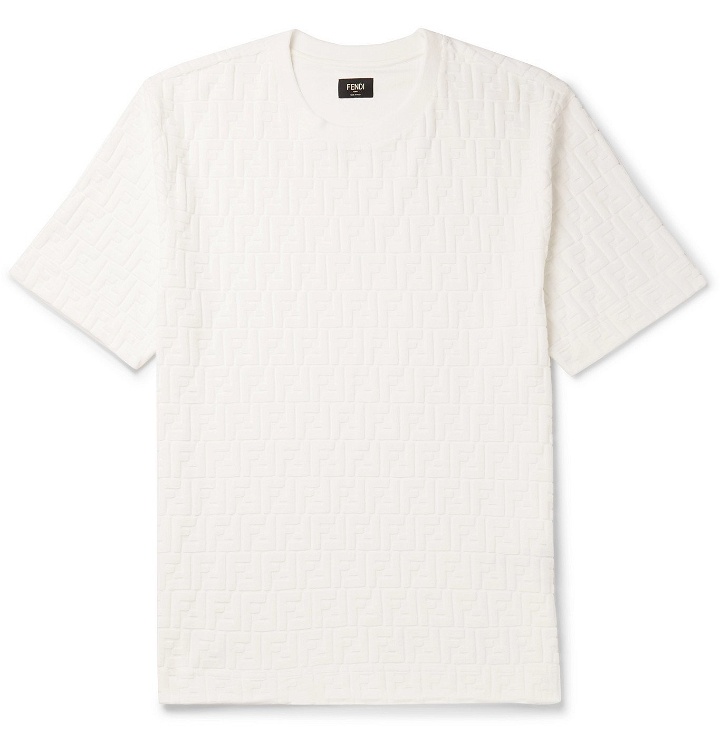 Photo: Fendi - Logo-Flocked Cotton-Blend Jersey T-Shirt - White