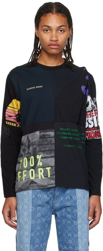 Photo: Marine Serre Black Regenerated Long Sleeve T-Shirt