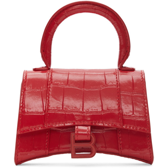 BALENCIAGA CROC-EMBOSSED LEATHER RED HOURGLASS BAG EXTRA SMALL - CRTBLNCHSHP