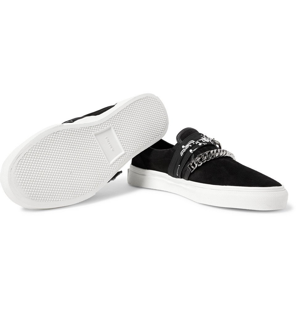 AMIRI - Embellished Leather-Trimmed Suede Slip-On Sneakers - Black
