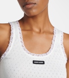 Miu Miu Lace-trimmed pointelle cotton tank top