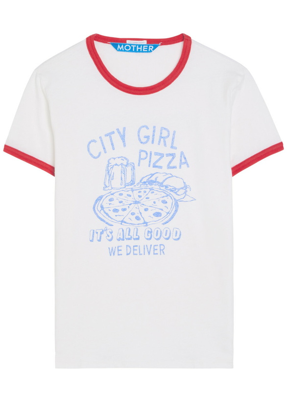 Photo: Mother The Lil Goodie Ringer Printed Cotton T-shirt White