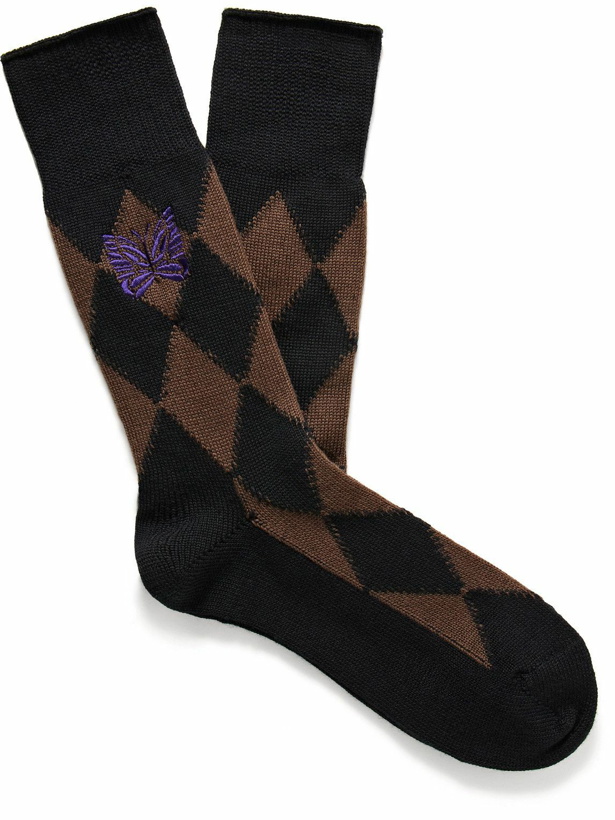 Photo: Needles - Embroidered Argyle Wool-Blend Socks - Brown