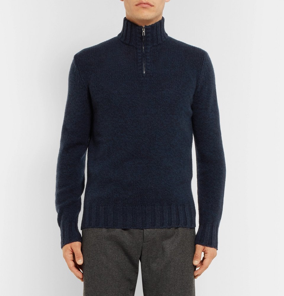 Loro Piana BABY CASHMERE ネイビーセーター Loro Piana Men's Lexington Baby Cashmere Ribbed Polo Sweater