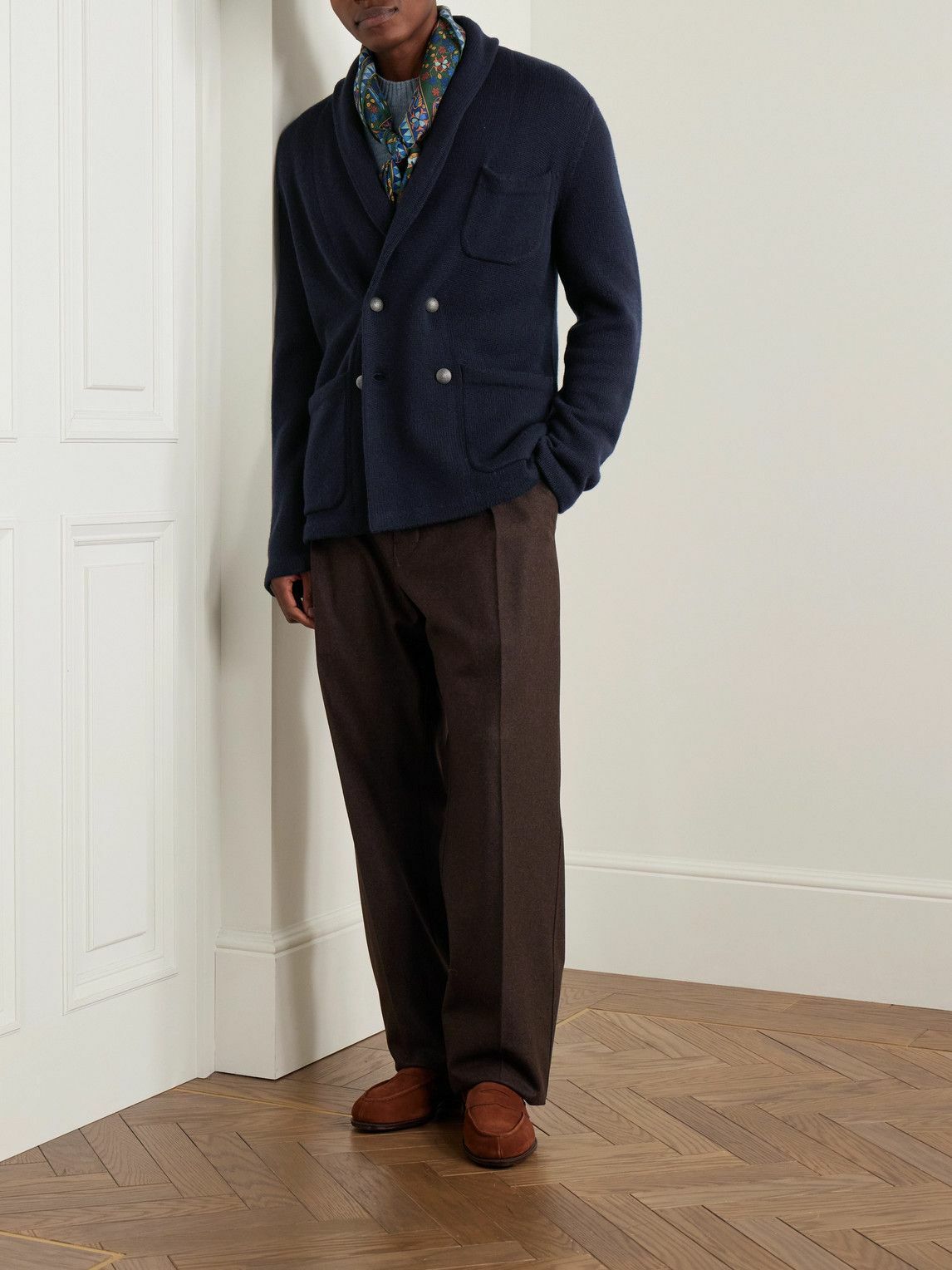 Ralph Lauren Purple label - Double-Breasted Shawl-Collar Cashmere Cardigan - Blue