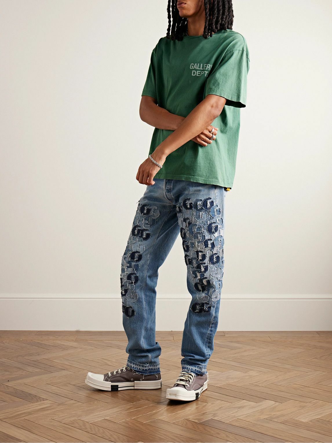 Gallery Dept. - Super G Straight-Leg Logo-Appliquéd Distressed Jeans - Blue