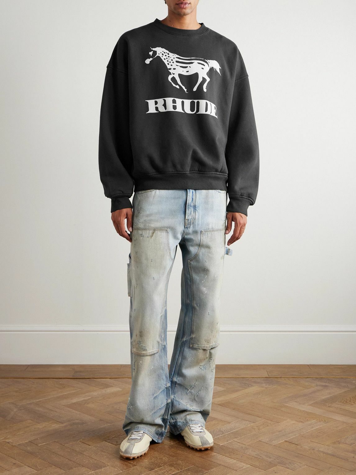 Rhude - Dinero Logo-Print Cotton-Jersey Sweatshirt - Black