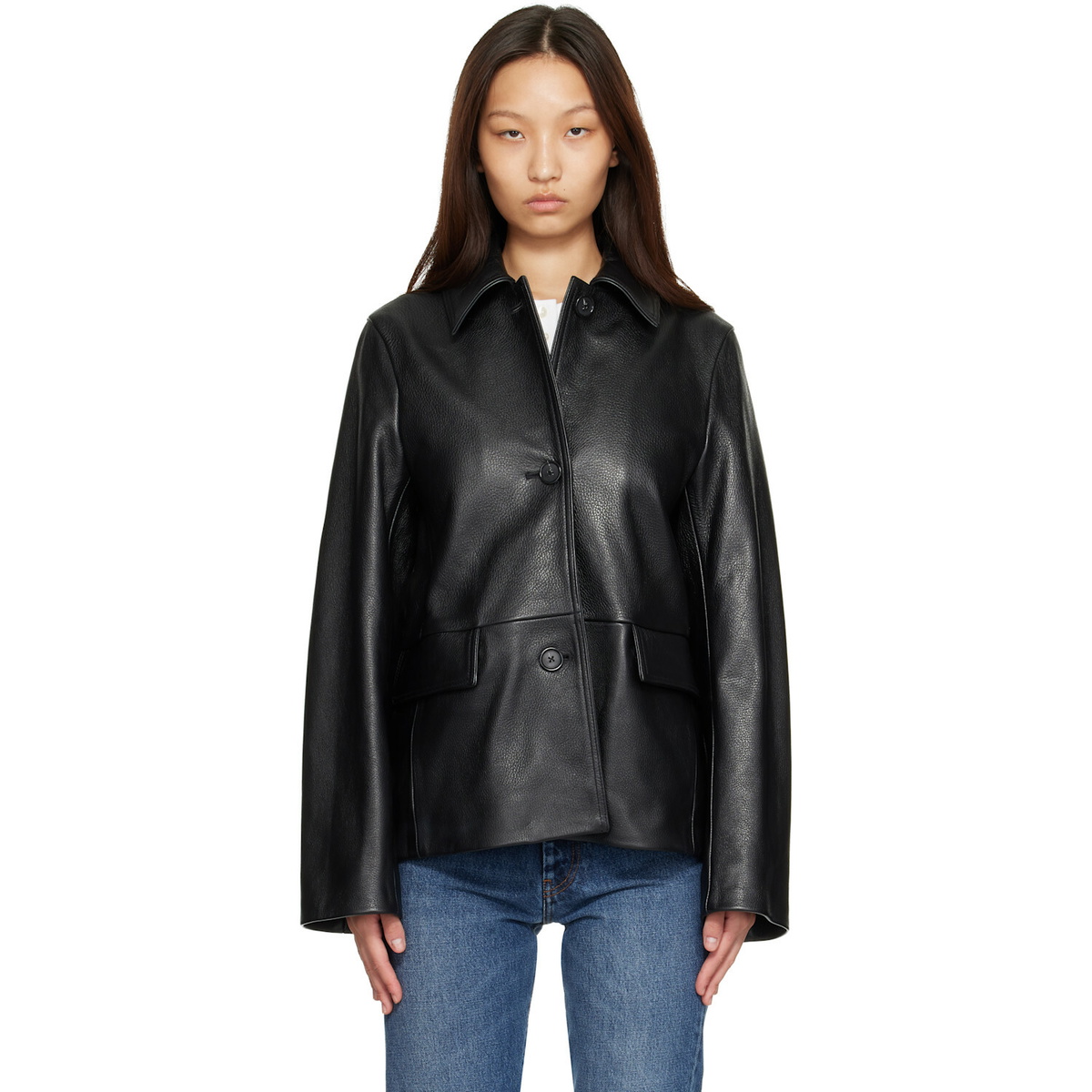 TOTEME Black Grained Leather Jacket