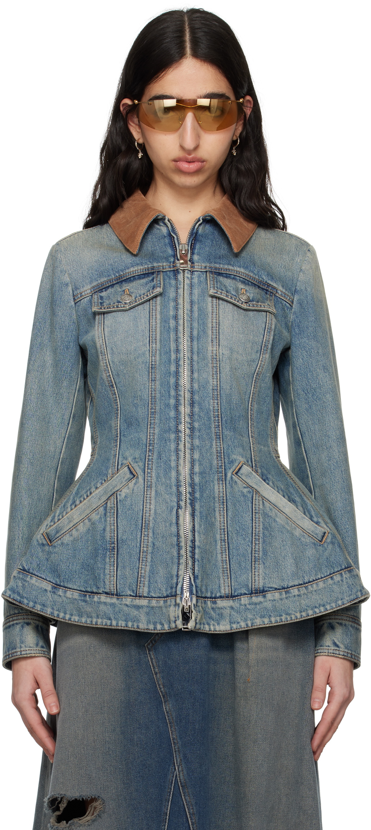 McQueen Blue Peplum Denim Jacket