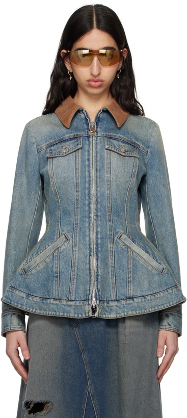 Photo: McQueen Blue Peplum Denim Jacket