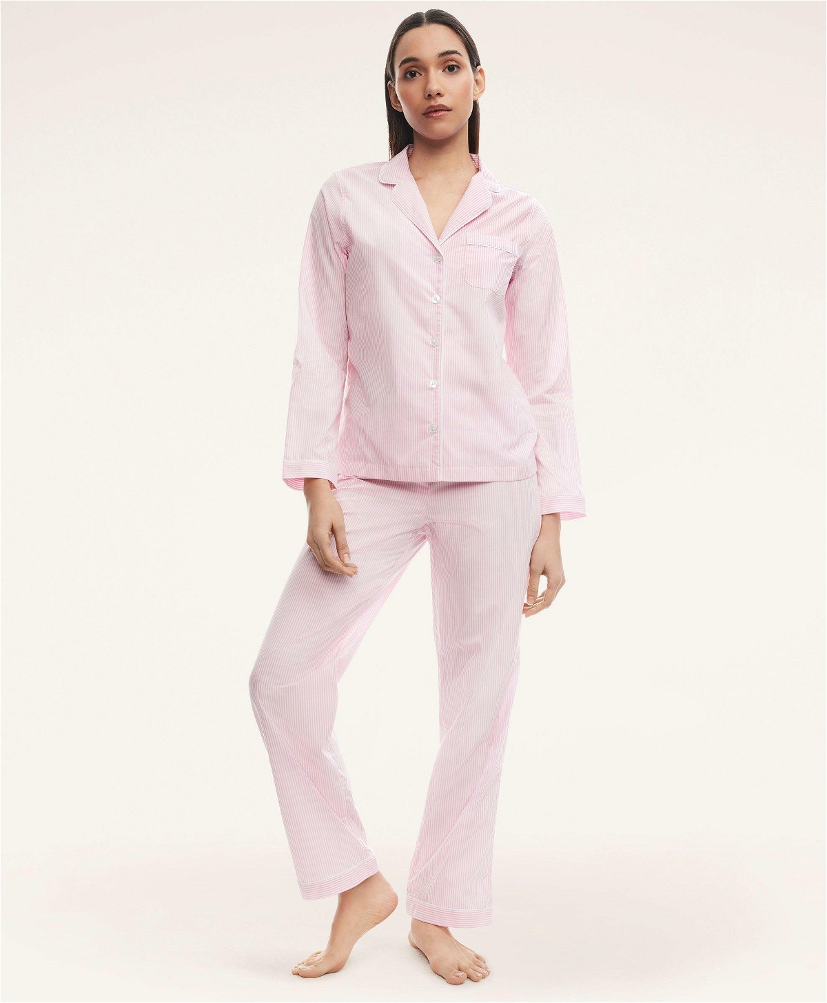 Photo: Brooks Brothers Women's Cotton Stripe Pajama Set | Pink