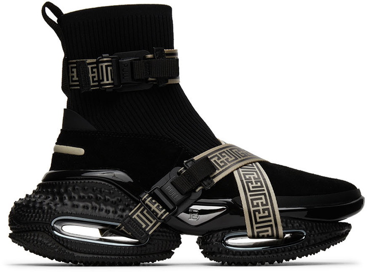 Photo: Balmain Black Suede Monogram Strap B-Bold Sneakers