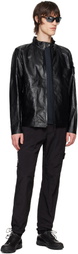 Stone Island Black Light Organza Leather Biker Jacket