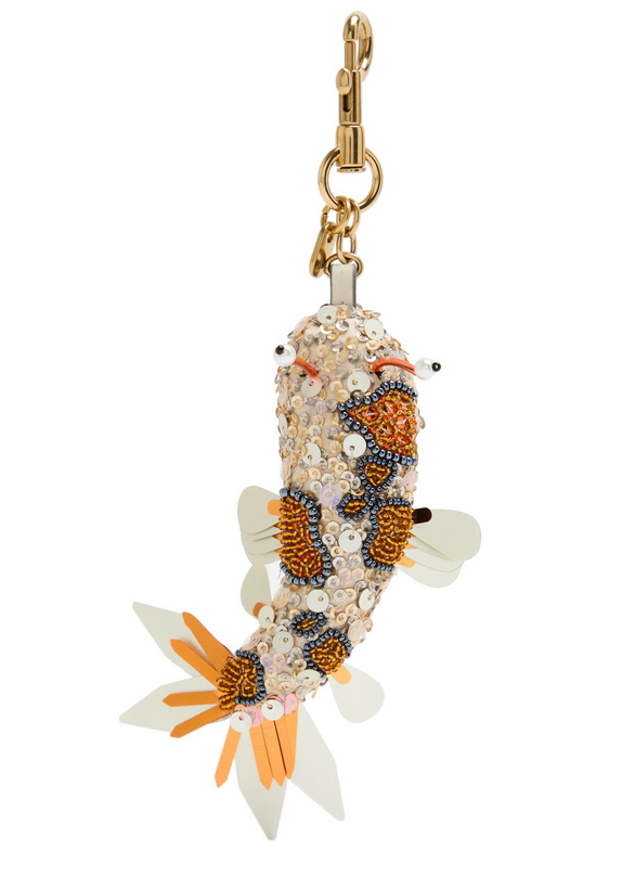 Photo: Anya Hindmarch Koi Fish Embellished Leather and Satin bag Charm - Silver - One Size
