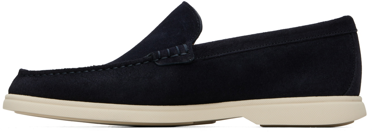 BOSS Navy Debossed-Logo Suede Loafers