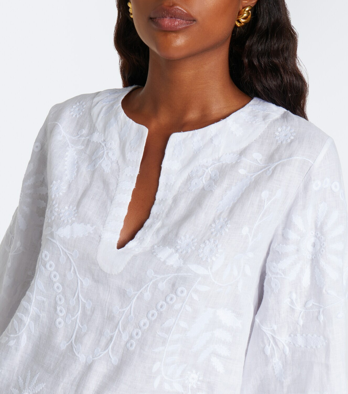 Eres Aigue-Marine embroidered linen minidress