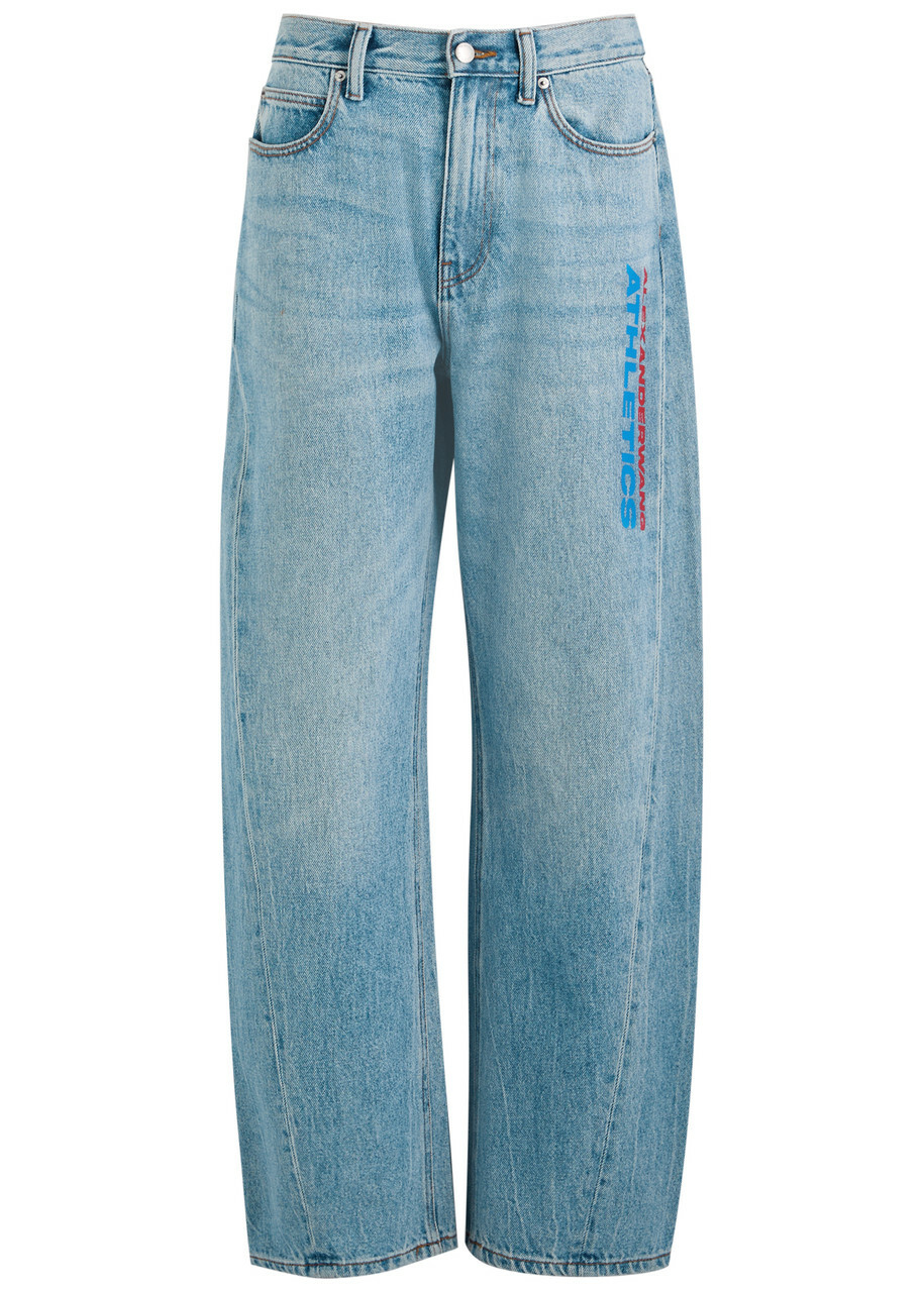 Alexanderwang.t Logo-print Barrel-leg Jeans Indigo