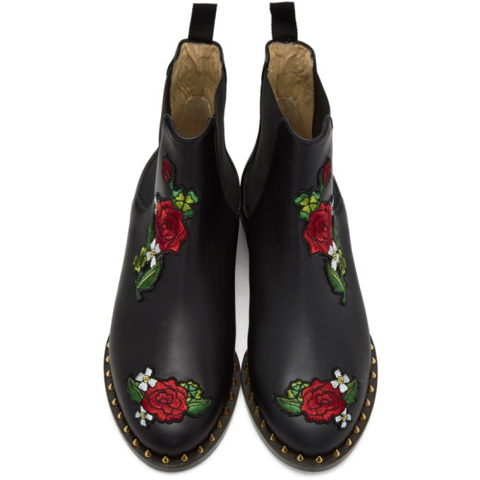 Charlotte Olympia Black Floral Studded Chelsea Boots Charlotte Olympia