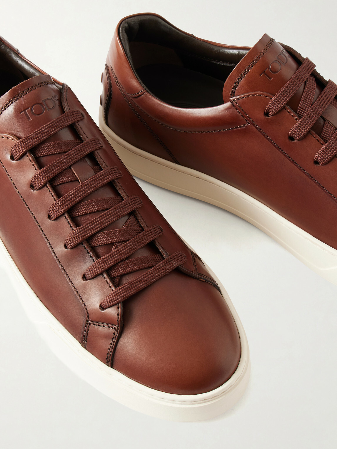 Tod's - Cassetta Rubber-Trimmed Glossed-Leather Sneakers - Brown