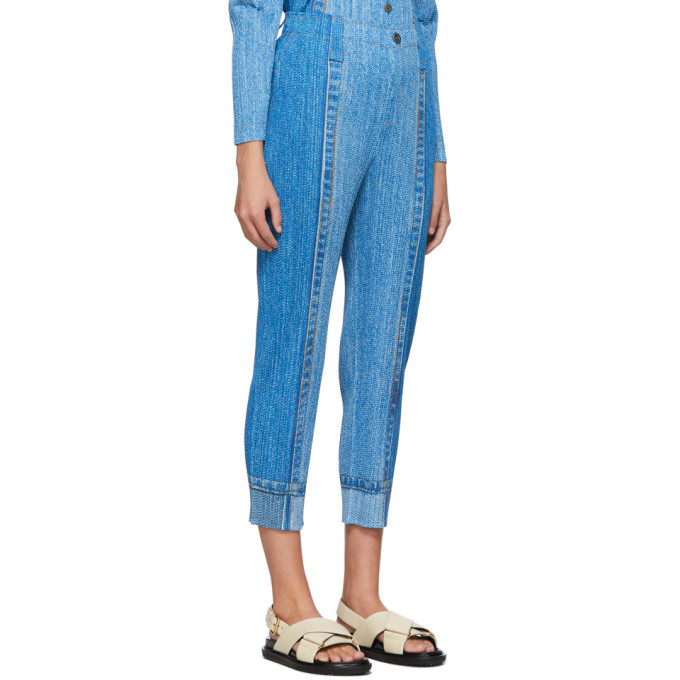 Pleats Please Issey Miyake Blue Denim Pleats Trousers Pleats