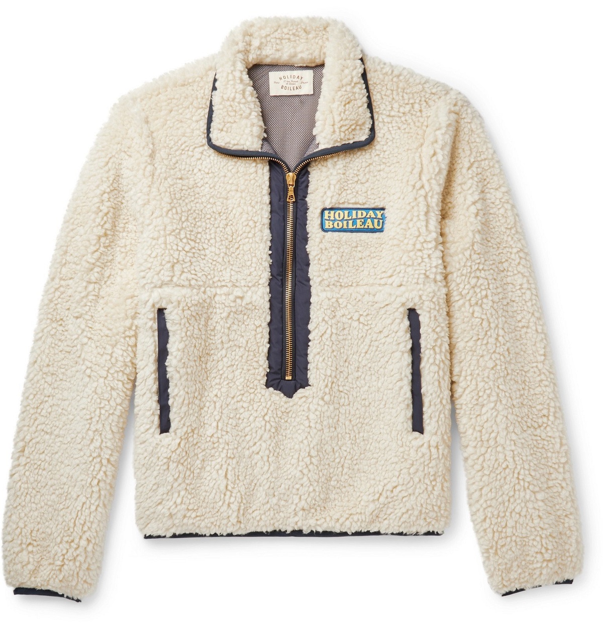 Photo: Holiday Boileau - Yvon Logo-Appliquéd Shell-Trimmed Fleece Half-Zip Jacket - Neutrals