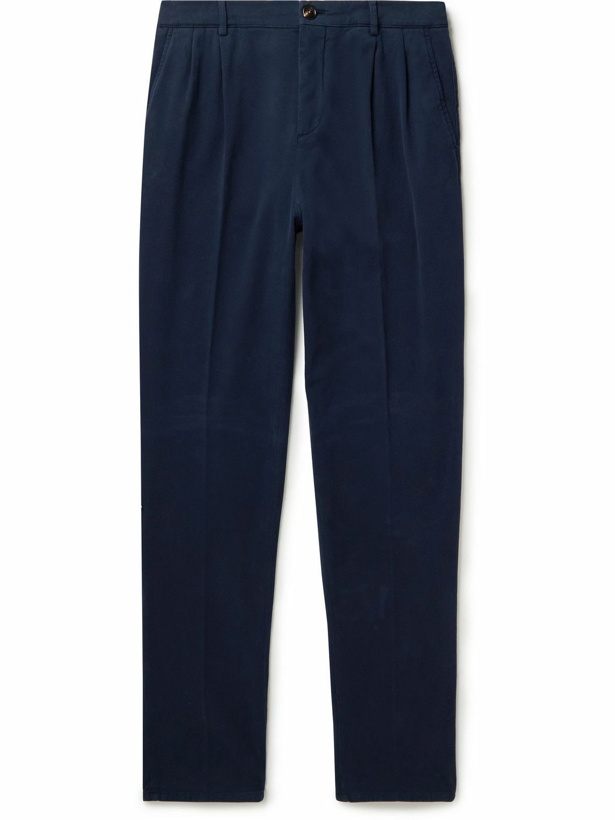 Photo: Brunello Cucinelli - Pleated Cotton-Blend Twill Chinos - Blue