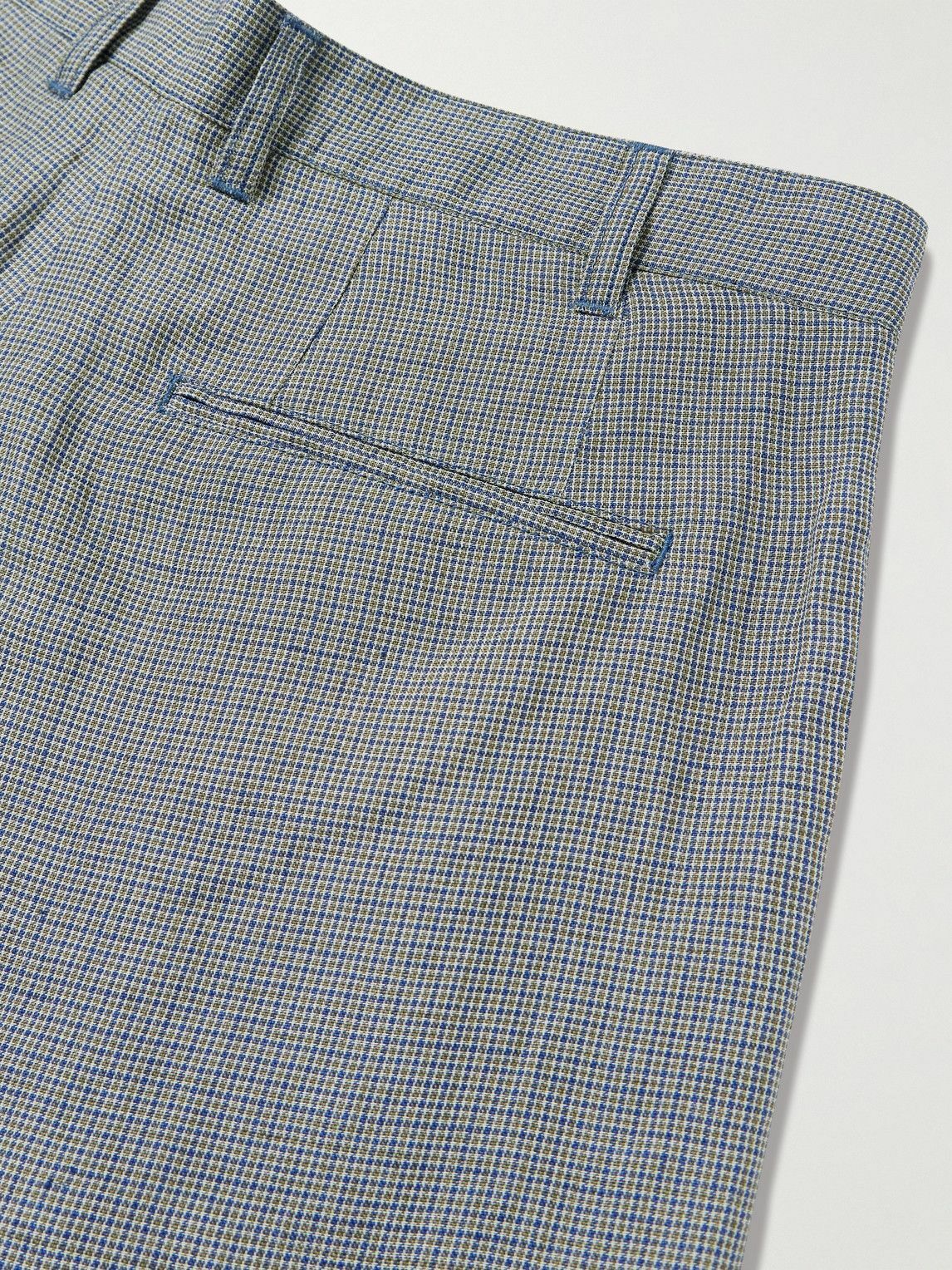 Beams Plus - Straight-Leg Pleated Checked Linen and Cupro-Blend Trousers - Gray