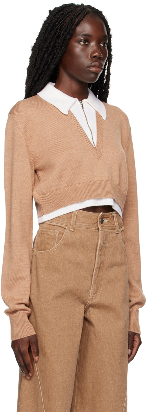 Elleme Beige Zip Collar Sweater