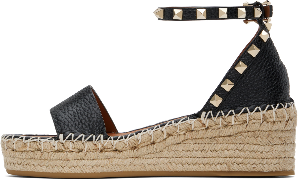 Valentino Garavani Black Calfskin Flat Sandals